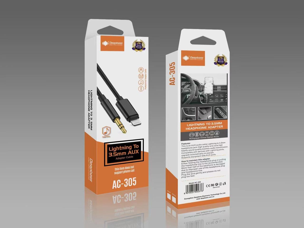 CABLE AUX AC-305 BLACK LIGHTNING TO JACK 3,5MM